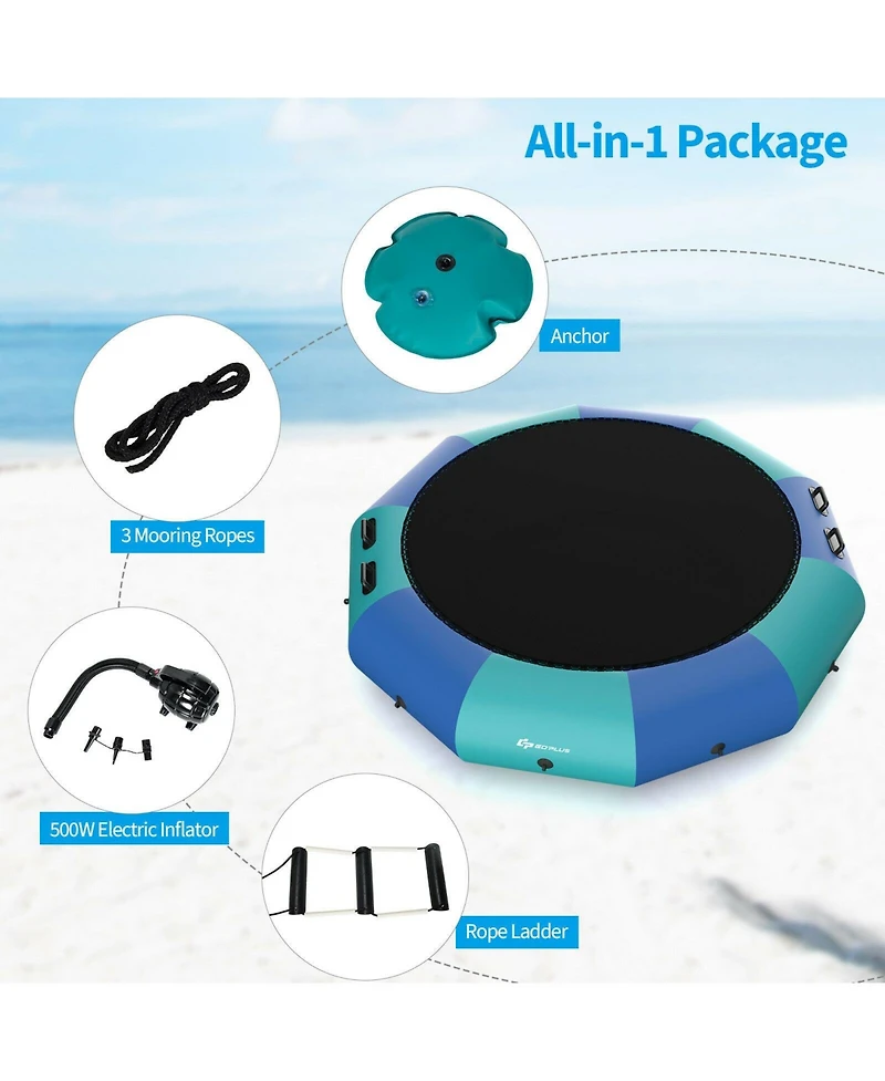 Akiudex Inflatable Water Trampoline with Ladder and Anchor for Lake or Pool Fun
