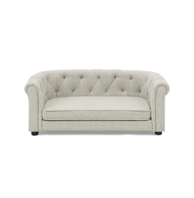Aostirmotor Beige Rectangular Pet Sofa with Arc-shaped Backrest, Armrests and Linen Soft Cushion