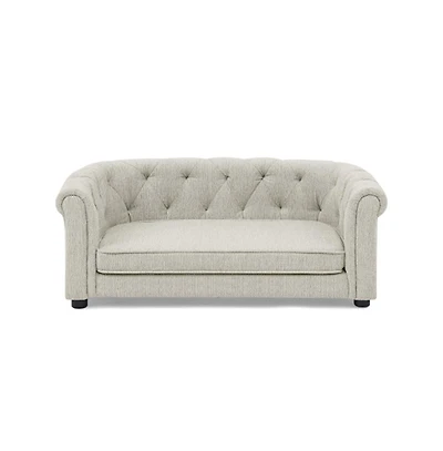 Aostirmotor Beige Rectangular Pet Sofa with Arc-shaped Backrest, Armrests and Linen Soft Cushion