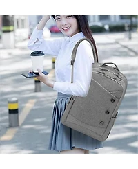 15.6 inch Grey Laptop Backpack for Men Women, Stylish Buttons Decor Daypack with Usb Charging Port, Water Resistant Computer Bag Notebook Bag Suitable