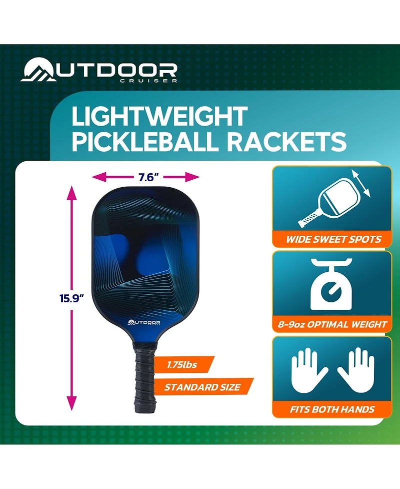 Outdoor Cruiser Pickleball Paddle Set – Usapa Approved, Premium Fiberglass Paddles with Lightweight Shock-Absorbing Grip, Includes 2 Rackets, 4