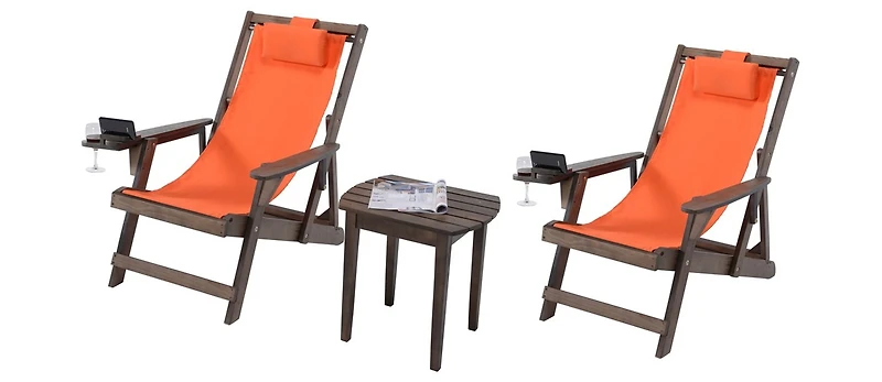 Jiallo Canvas Sling Chairs With Cup And Wine Holder End Table
