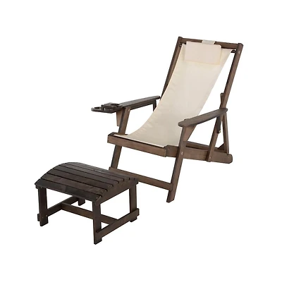 Jiallo Canvas Sling Chair With Cup And Wine Holder And Ottoman