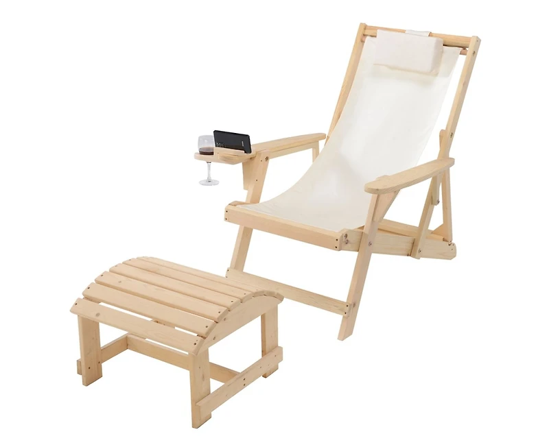 Jiallo Canvas Sling Chair With Cup And Wine Holder Ottoman