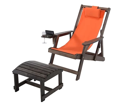 Jiallo Canvas Sling Chair With Cup And Wine Holder Ottoman
