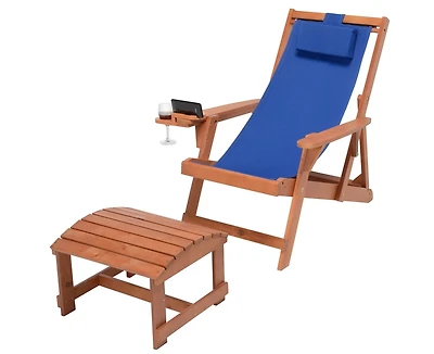 Jiallo Canvas Sling Chair With Cup And Wine Holder And Ottoman