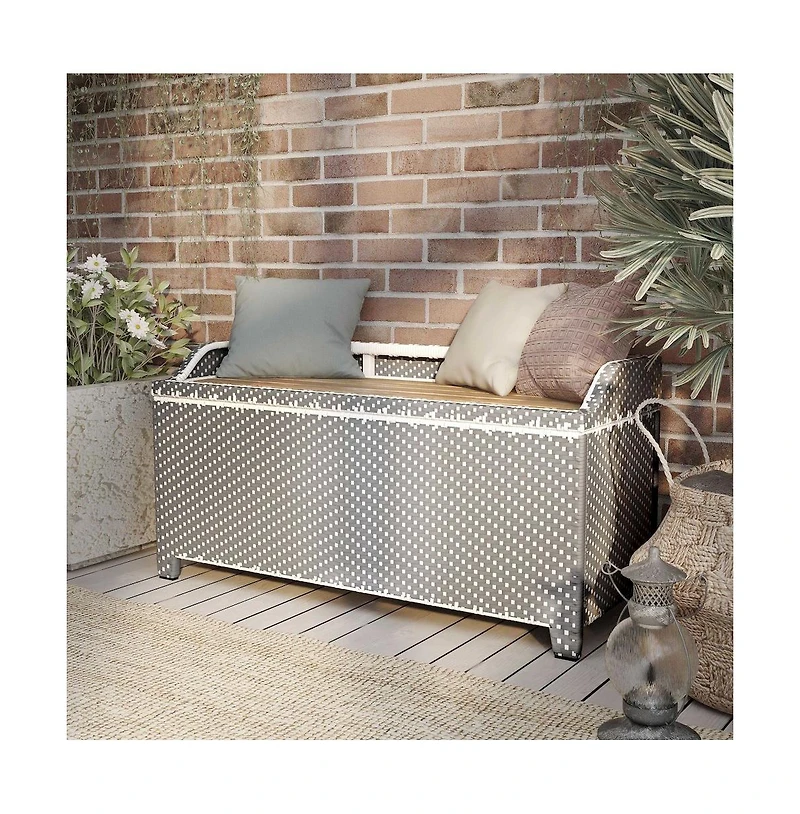 Enitial Star Azur Poolside Outdoor Wicker Metal Storage Bench