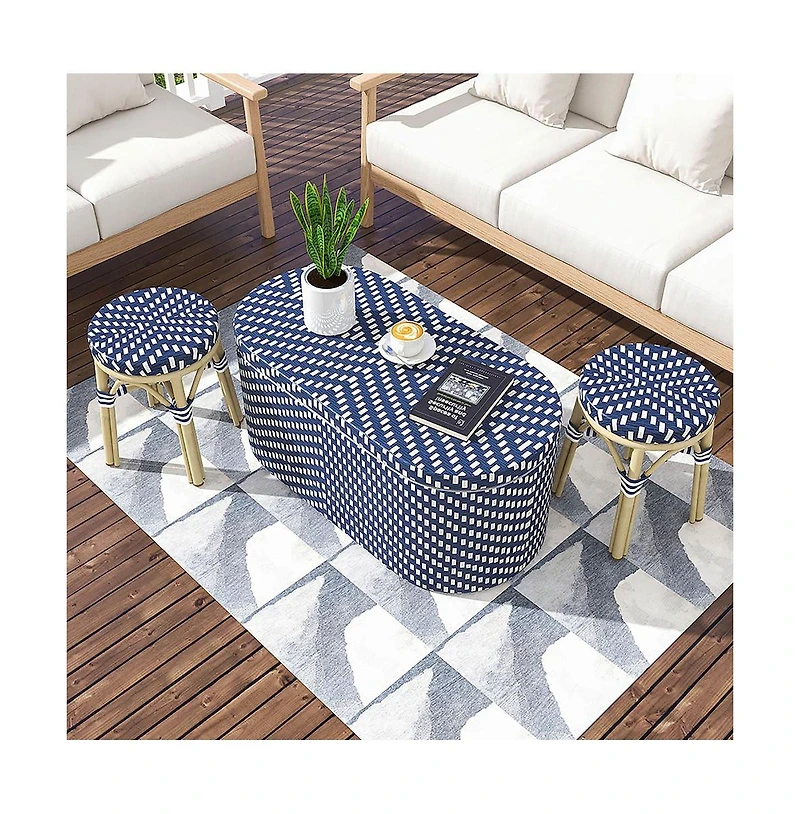 Enitial Star Pagler Aluminum 3pc Wicker Patio Coffee Table and Stool Set
