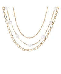 Bcbg Layered Pearl Drop Chain Necklace