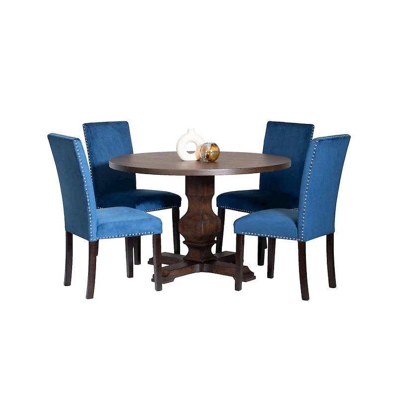 Roundhill Furniture Fordsville 5-Pc Dining Set, Pedestal Round Table with 4 Stylish Chairs