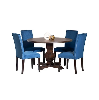 Roundhill Furniture Fordsville 5-Pc Dining Set, Pedestal Round Table with 4 Stylish Chairs