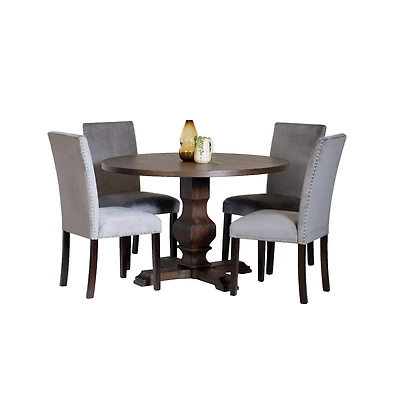 Roundhill Furniture Fordsville 5-Pc Dining Set, Pedestal Round Table with 4 Stylish Chairs, Gray