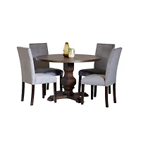 Roundhill Furniture Fordsville 5-Pc Dining Set, Pedestal Round Table with 4 Stylish Chairs, Gray