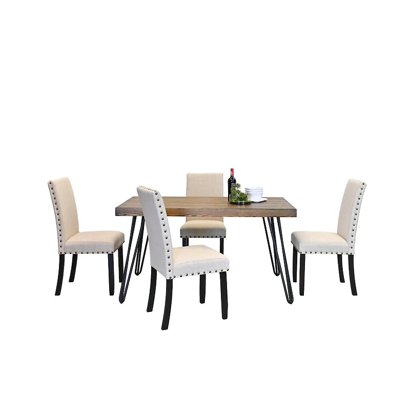 Roundhill Furniture Amisos 5-Pc Dining Set, Hairpin Dining Table with 4 Chairs