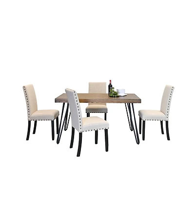 Roundhill Furniture Amisos 5-Pc Dining Set, Hairpin Dining Table with 4 Chairs