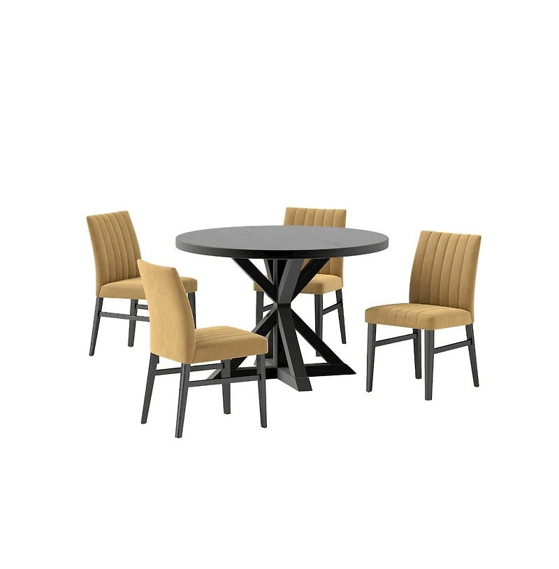 Roundhill Furniture Walton 5-Piece Round Dining Set, Cross-Buck Table