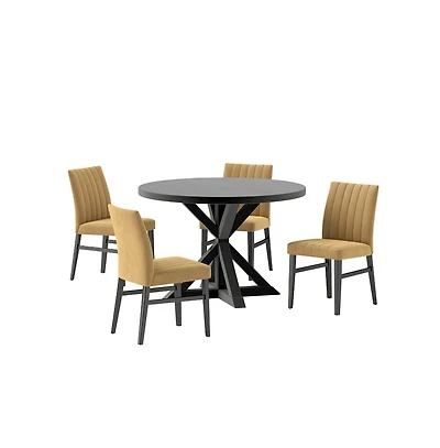 Roundhill Furniture Walton 5-Piece Round Dining Set, Cross-Buck Table