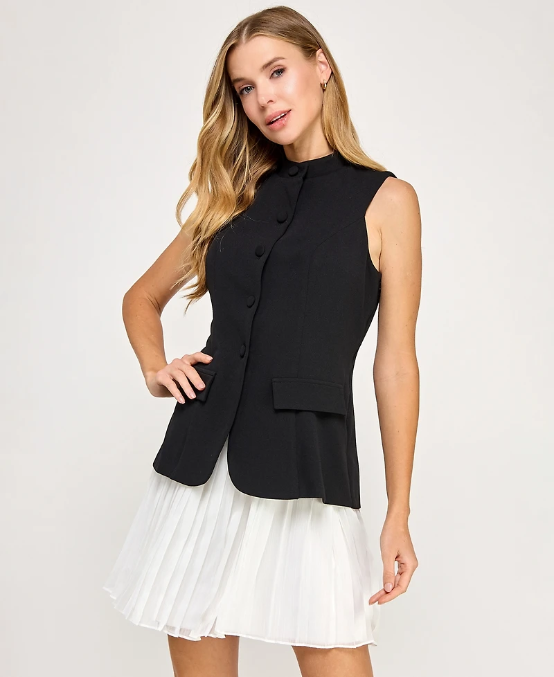 Seni & Cade Juniors' Sleeveless Chiffon Vest Dress