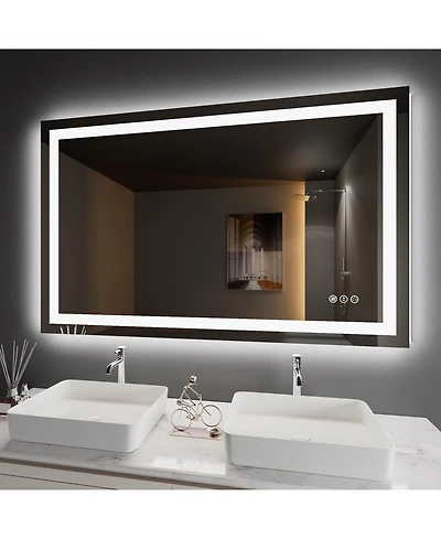 Amorho Led Bathroom Mirror, 36" x 24" with Front Light and Backlit, Stepless Dimmable Wall Mount Mirrors, Anti-Fog, Shatter-Proof, Memory, 3 Colors Li