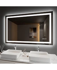 Amorho Led Bathroom Mirror, 36" x 24" with Front Light and Backlit, Stepless Dimmable Wall Mount Mirrors, Anti-Fog, Shatter-Proof, Memory, 3 Colors Li