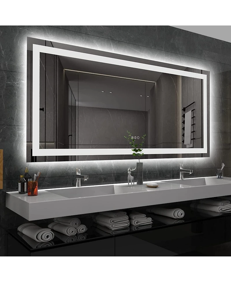 Amorho Led Bathroom Mirror, 40" x 24" with Front Light and Backlit, Stepless Dimmable Wall Mount Mirrors, Anti-Fog, Shatter-Proof, Memory, 3
