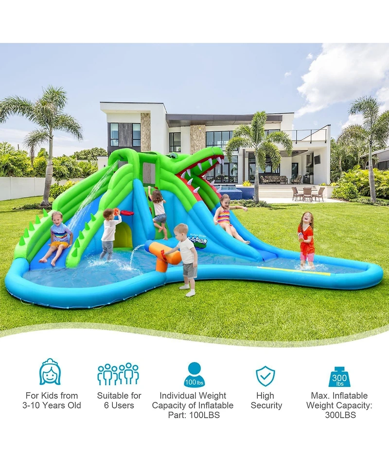 Akiudex Inflatable Double Water Slide Park with Pool and Climbing Wall