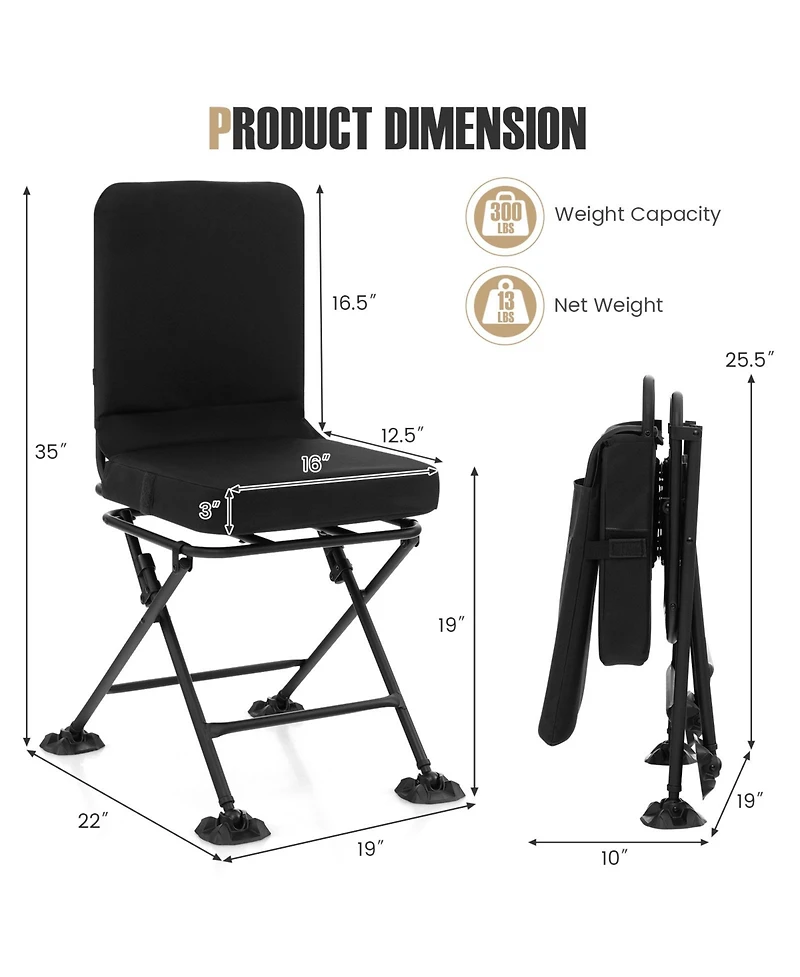 Akiudex Folding Hunting Blind Chair with Swivel Base and Duck Feet