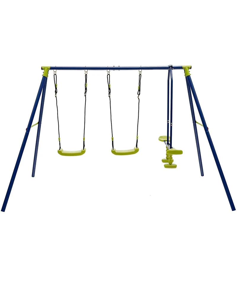 Akiudex Kids Outdoor Swing Set with 2 Swings and Glider, Holds 4 Children