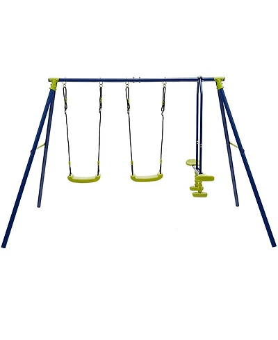 Akiudex Kids Outdoor Swing Set with 2 Swings and Glider, Holds 4 Children