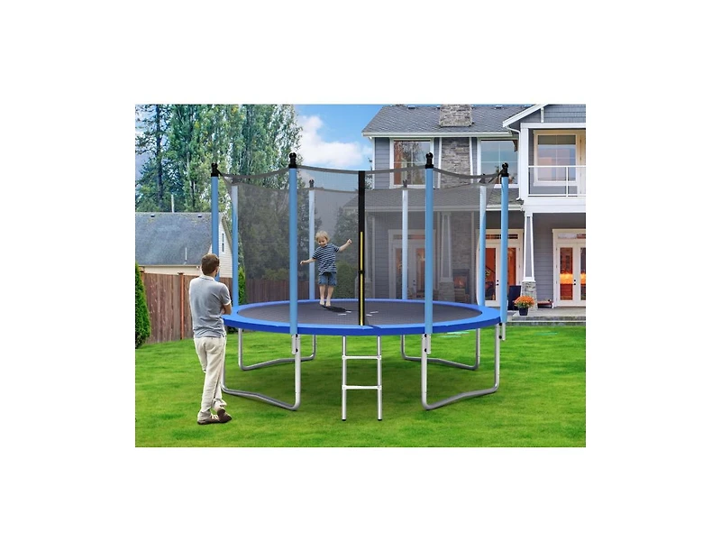 Akiudex Outdoor Trampoline with Safety Enclosure Net Ladder and Spring System