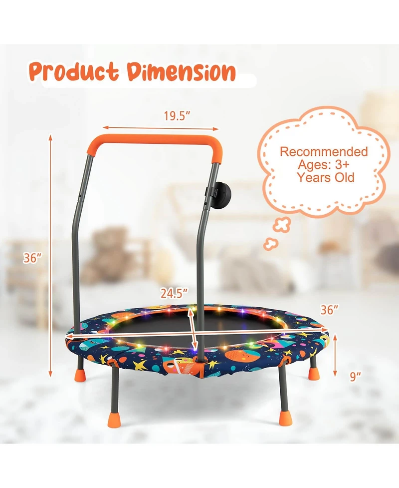 Akiudex Kids Mini Trampoline with Music Lights Handle and Bluetooth Speaker