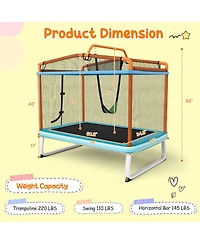 Akiudex 3-in-1 Kids Rectangular Trampoline with Swing and Horizontal Bar