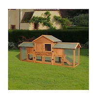 Aostirmotor 79.5 in. Outdoor Wooden Bunny Cage with 2 Runs House Small Animal Habitats, Two Tier Waterproof Roof in Light Brown