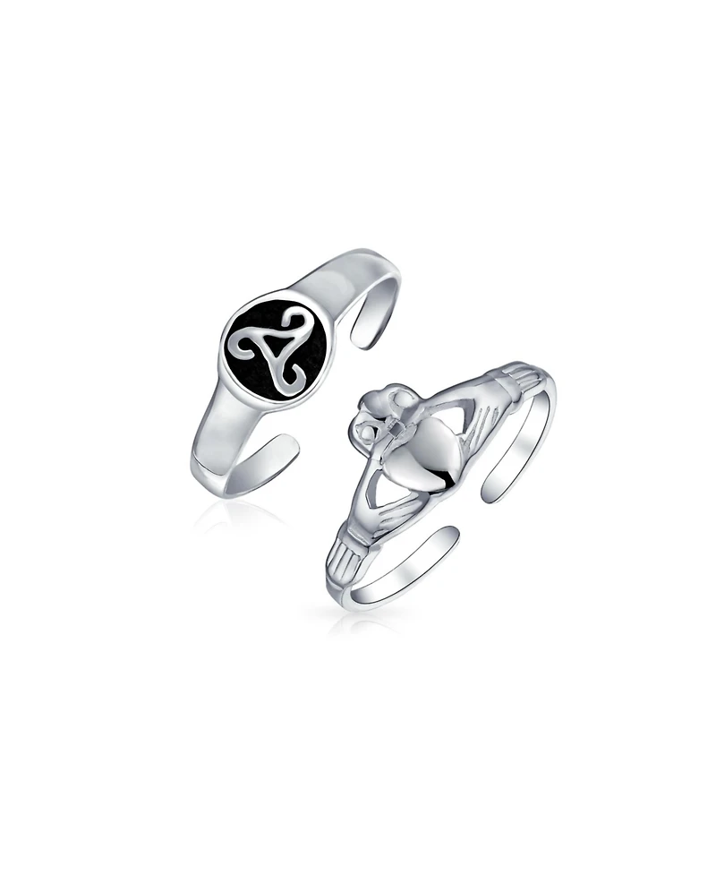 Bling Jewelry Set of 2 Bff Celtic Claddagh Heart & Trinity Knot Midi Toe Ring Sterling Silver