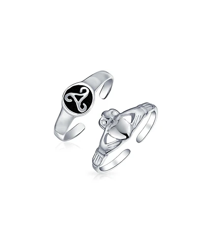 Bling Jewelry Set of 2 Bff Celtic Claddagh Heart & Trinity Knot Midi Toe Ring Sterling Silver