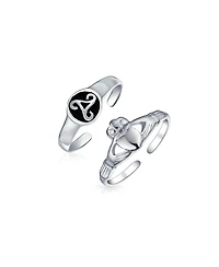 Bling Jewelry Set of 2 Bff Celtic Claddagh Heart & Trinity Knot Midi Toe Ring Sterling Silver