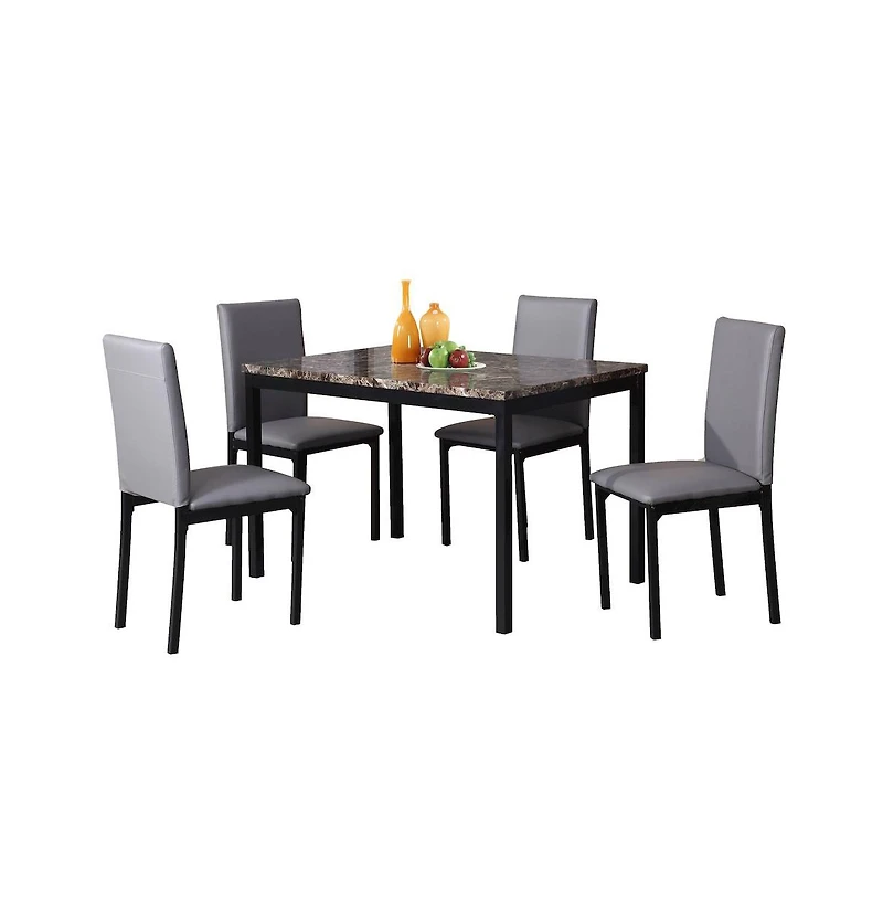 Roundhill Furniture Citico 5-Pc Dinette Set with Laminated Faux Marble Top and 4 Gray Chairs