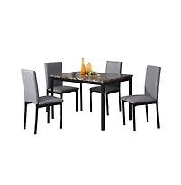 Roundhill Furniture Citico 5-Pc Dinette Set with Laminated Faux Marble Top and 4 Gray Chairs