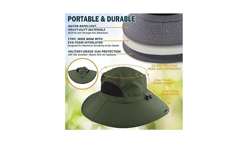 Multijoy Wide Brim Sun Hat, Upf 50+ Uv Protection Waterproof Packable Bucket Hat for Men & Women, Fishing Hiking Beach Garden