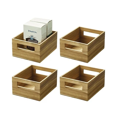mDesign Acacia Wood Pantry Bin with Handles - Set of 4 - Natural