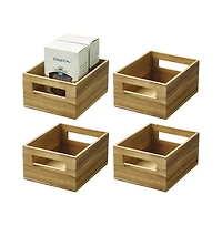 mDesign Acacia Wood Pantry Bin with Handles - Set of 4 - Natural