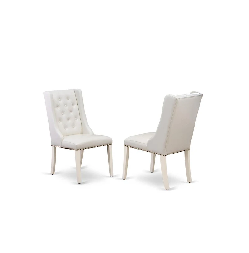 East West Furniture 5-Piece Dining Table Set Consists of 4 White Pu Leather Dining Chairs with Nailheads and Distressed Jacobean Wooden Table
