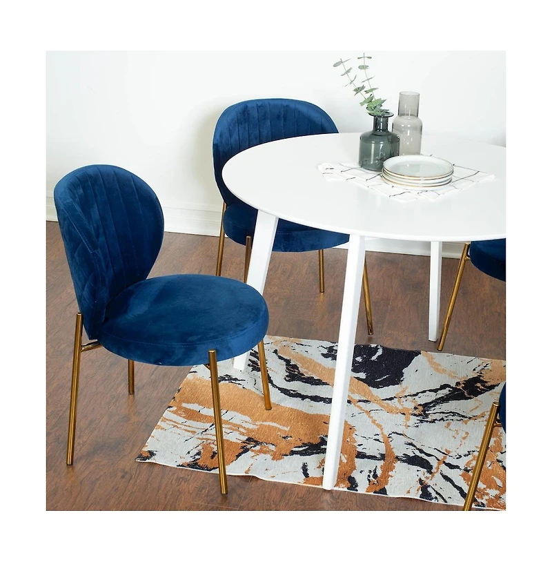 Roundhill Furniture Amoa Contemporary 5-Pc Dining Set, White Round Dining Table with 4 Chairs, Blue