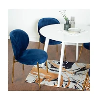 Roundhill Furniture Amoa Contemporary 5-Pc Dining Set, White Round Dining Table with 4 Chairs, Blue