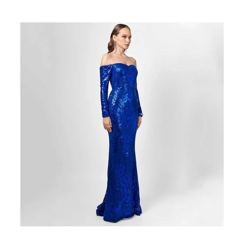 Bariano Women's Zoya Long Sleeve Sequin Gown
