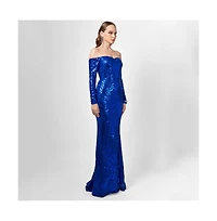 Bariano Women's Zoya Long Sleeve Sequin Gown