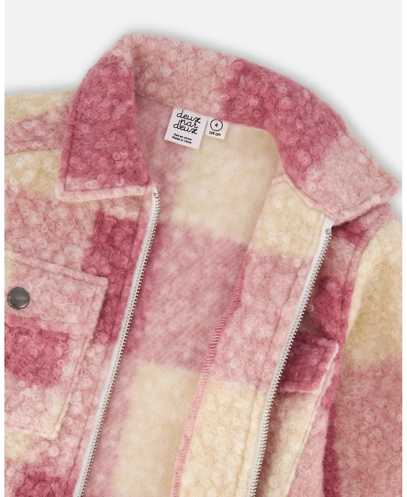 Deux par Girl Zipped Plaid Overshirt Off-White and Pink