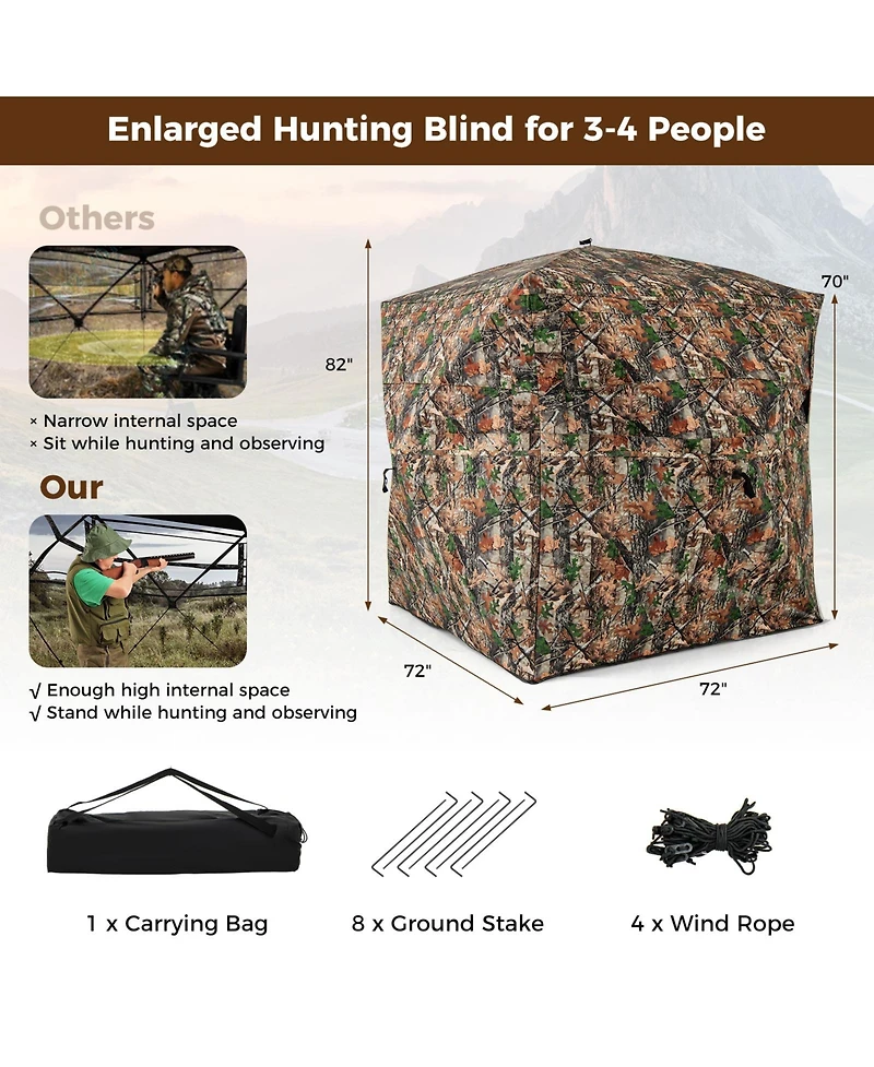 Akiudex Pop-Up Hunting Blind with 270 degree One-Way See-Through Panels for 3-4 People