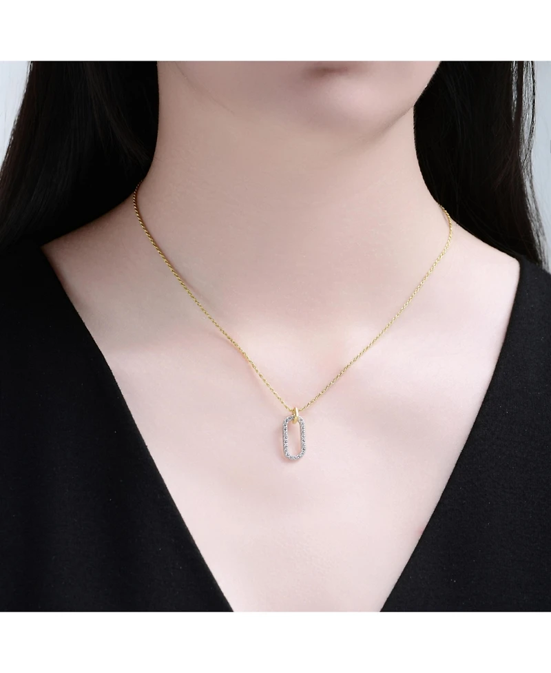 Rachel Glauber Two Tone with Clear Cubic Zirconia Drop Pendant Necklace