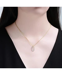 Rachel Glauber Two Tone with Clear Cubic Zirconia Drop Pendant Necklace
